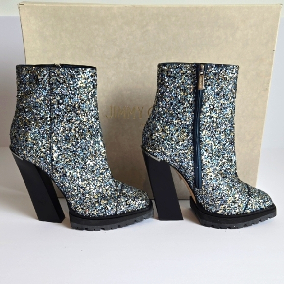 Jimmy Choo 'MADRA 130' Coarse Glitter Ankle Boots, Electric Blue Mix *Size 38* - Picture 2 of 9